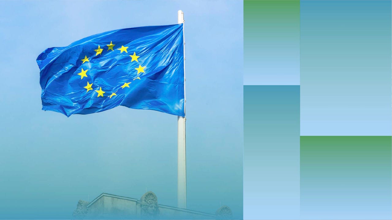 The EU flag on top of the Reichstag building in Berlin, Germany