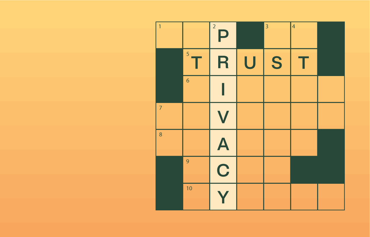 Graphic of a crossword puzzle with the words "Privacy" and "Trust" connected