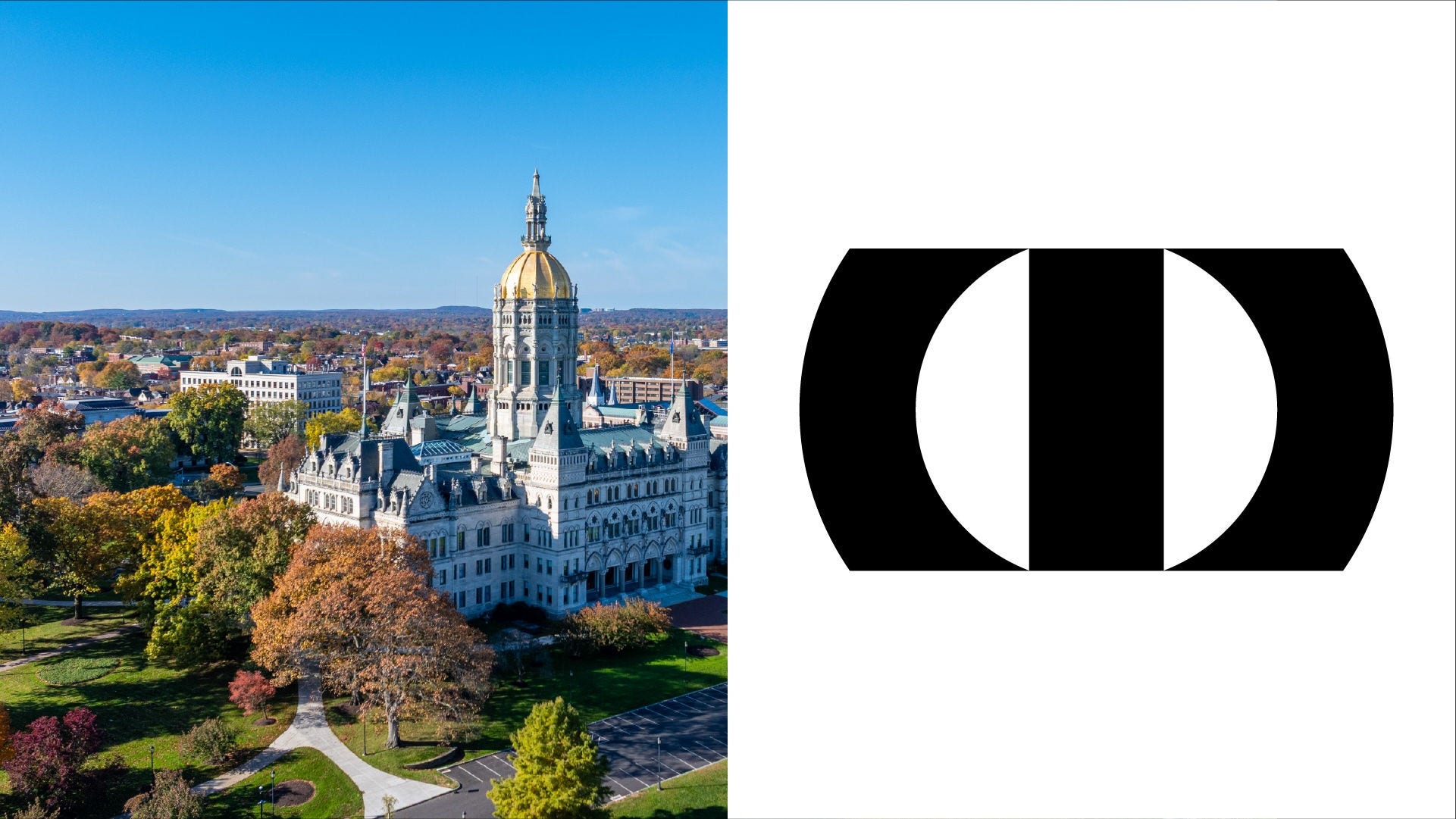 Connecticut State Capitol building next to the black-and-white OneTrust logo