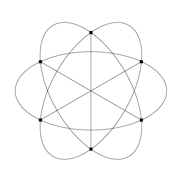 Abstract atom shape built from line and dot elements